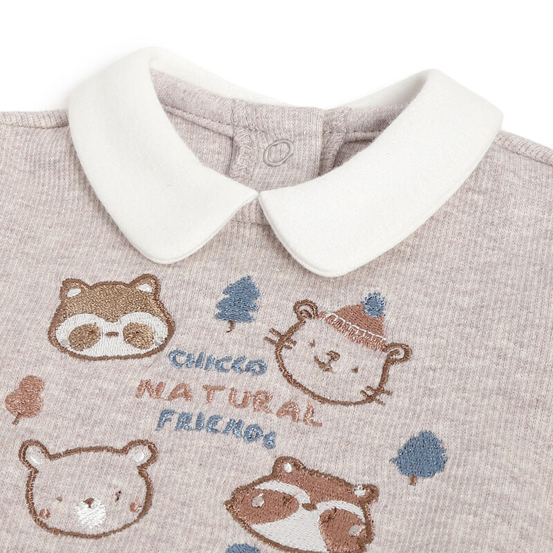 Boys Medium Natural Applique Nappy Opening Babysuit image number 2